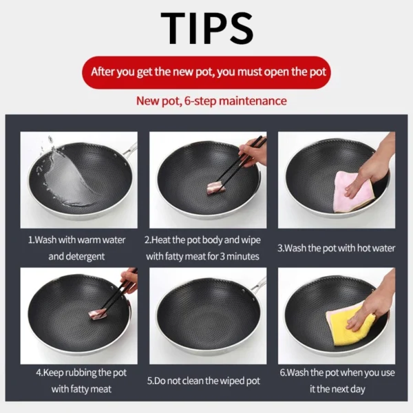 316 Stainless Steel Honeycomb Wok | Non-Stick Double Full Screen Pan | Scratch-Resistant No Coating Wok
