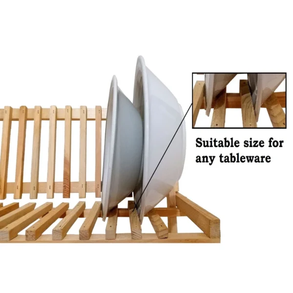 BEAU Wooden Dish Rack | One-Layer Kitchen Dish Drainer | Rustic Kitchen Organizer