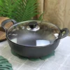 Cast Iron Wok with Glass Lid | Deep Grilling Wok | Dual Handle Heavy Duty Cookware