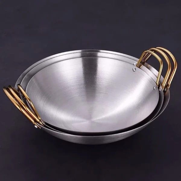 40cm Stainless Steel Wok with Golden Handle | Anti-Rust Plain Wok | Gas Stove Cooking Pan