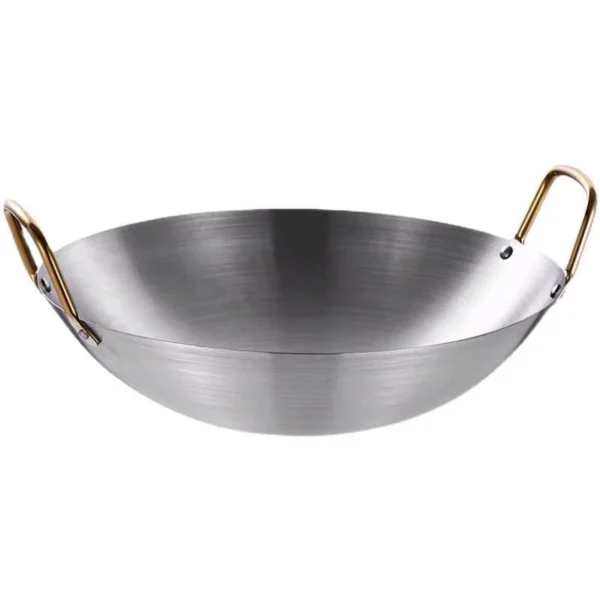 40cm Stainless Steel Wok with Golden Handle | Anti-Rust Plain Wok | Gas Stove Cooking Pan