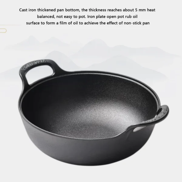 Cast Iron Wok with Glass Lid | Deep Grilling Wok | Dual Handle Heavy Duty Cookware