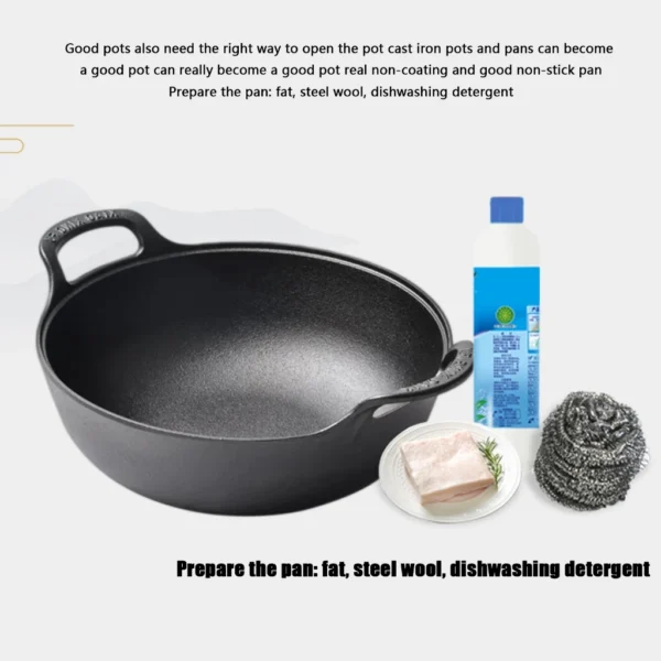 Cast Iron Wok with Glass Lid | Deep Grilling Wok | Dual Handle Heavy Duty Cookware