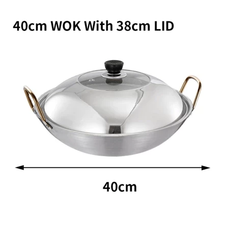 40cm Stainless Steel Wok with Golden Handle | Anti-Rust Plain Wok | Gas Stove Cooking Pan
