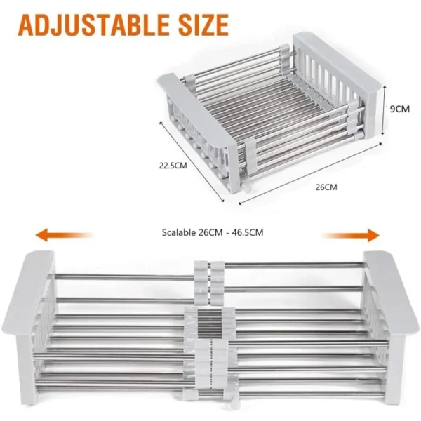 my-11134207-7rasm-m1qdd5pxklrba3.webp Expandable Over-Sink Dish Drying Rack | Stainless Steel Basket & Drainer Tray | Adjustable Arms