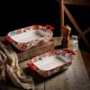 Aurahouse Butterfly Flower Ceramic Baking Tray | Double-Handled, Microwave & Oven Safe, High-Temperature Resistant