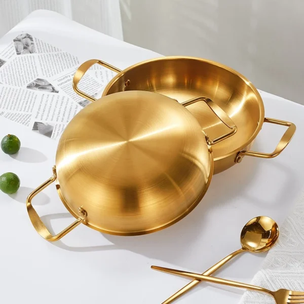 Stainless Steel Ramen Noodle Hot Pot | Korean-Style Seafood Soup Cooking Pot with Handles