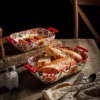 Aurahouse Butterfly Flower Ceramic Baking Tray | Double-Handled, Microwave & Oven Safe, High-Temperature Resistant