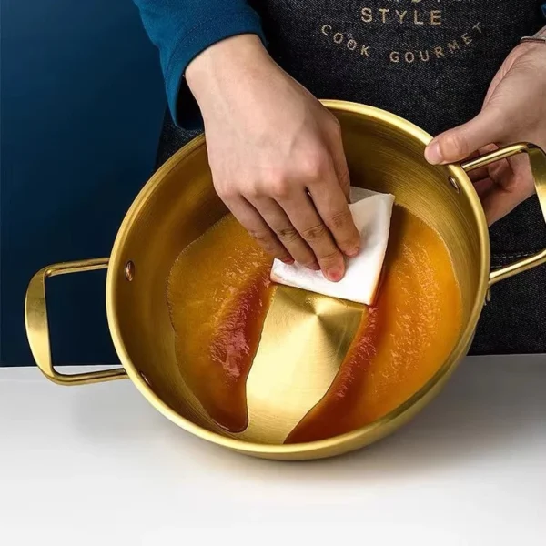 Korean Gold Flat-Bottom Wok | Stainless Steel Dry Pot | Ramen & Noodle Cooking Pan