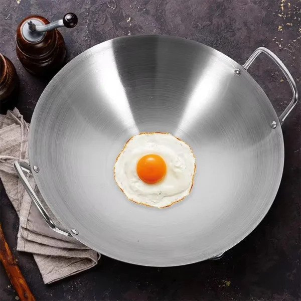 sg-11134201-7reoc-m8swi3v3g9hx80.webp Silver Enamel Wok | Stainless Steel Kuali | Ridged Iron Cooking Wok Durable Kitchen Pan