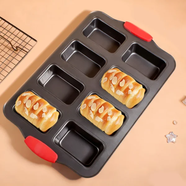 8-Mold Non-Stick Baking Tray | Mini Loaf Pan | Toast, Muffin & Cupcake Mold | Oven Baking Tool