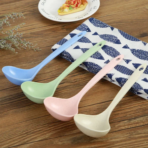 Long Handle Soup Spoon | Wheat Straw Large Soup Ladle | Lightweight Kitchen Serving Spoon
