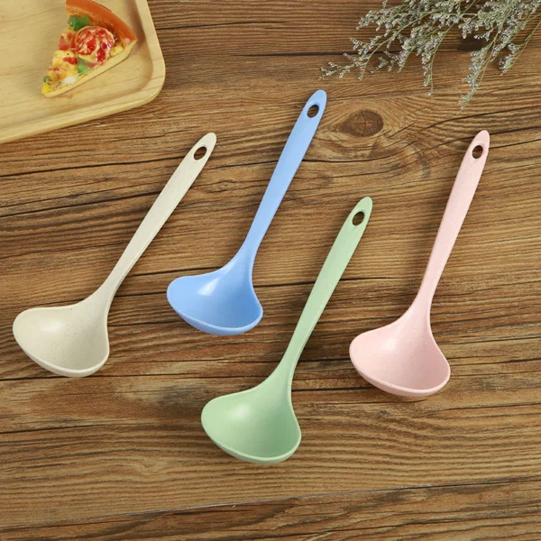 Long Handle Soup Spoon | Wheat Straw Large Soup Ladle | Lightweight Kitchen Serving Spoon