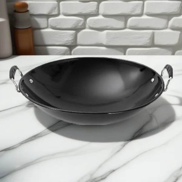 sg-11134253-7rffm-m9ot9oy9f6n0c2.webp DESSINO Black Enamel Wok | Thick Cast Iron Kuali | Dual Handle Heavy Duty Cooking Wok