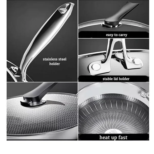 316 Stainless Steel Honeycomb Wok | Non-Stick Double Full Screen Pan | Scratch-Resistant No Coating Wok
